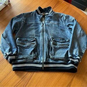 80s true vintage denim acid washed bomber jacket. Antonell 80s brand.